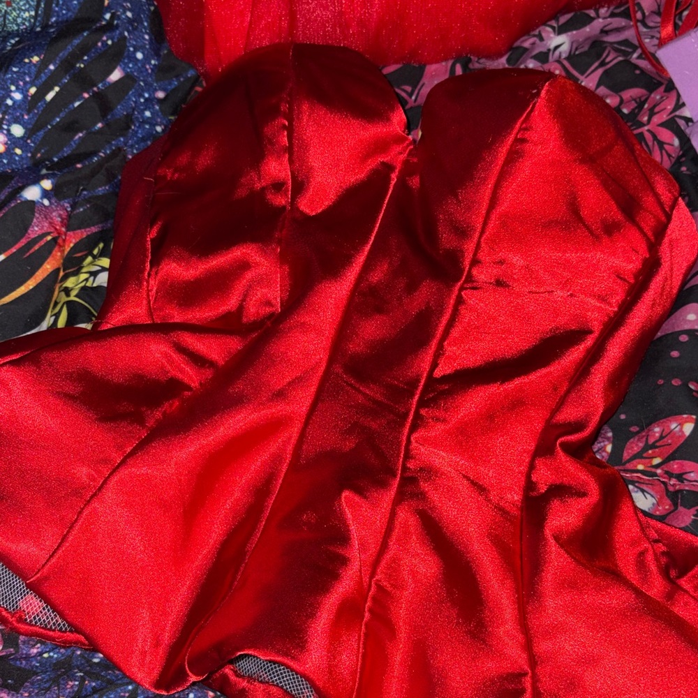 Red Satin Strapless Top